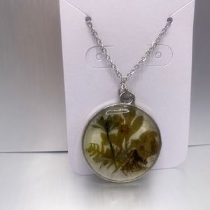 REAL leaves Leafy Earthy Handmade Necklace Pendant White Background, Epoxy